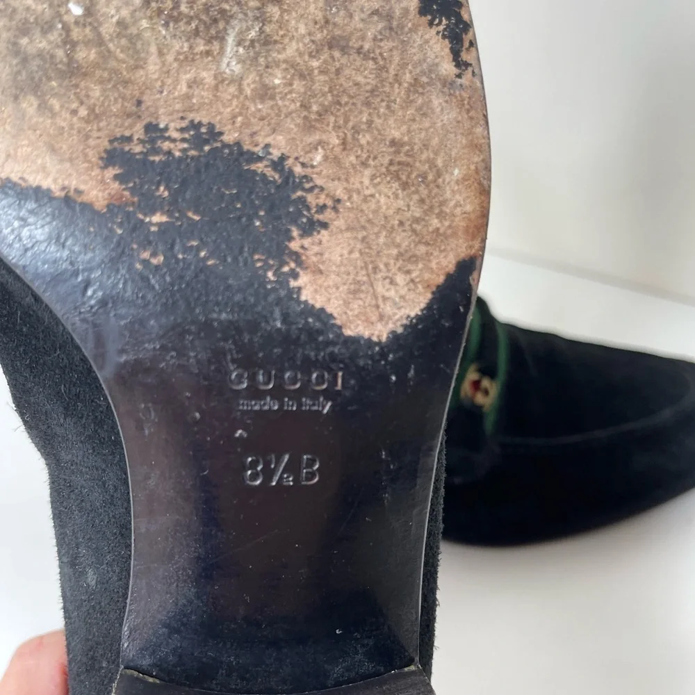 GUCCI GG Horsebit Web loafers black suede preppy  LOGO VTG designer school - Picture 12 of 13